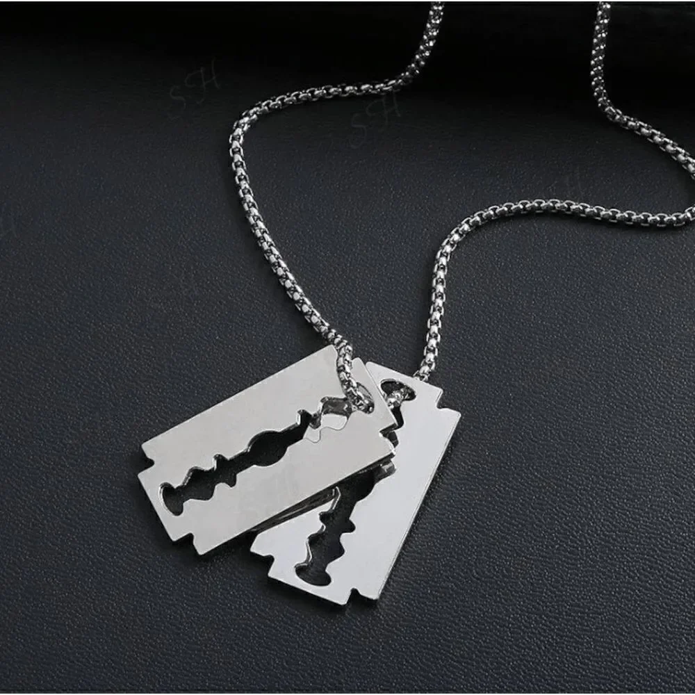 Razor Blade Stainless Steel Pendant Necklace